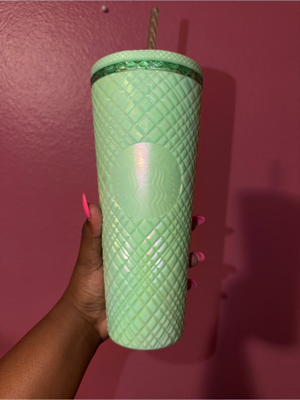 Starbucks Iridescent Mint Green Quilted Tumbler with Straw